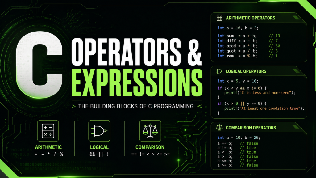 C Operators and Expressions - Arithmetic Logical Comparison Guide 2026