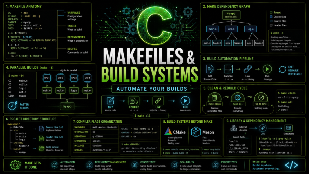 C Makefiles build systems automation CMake Meson guide