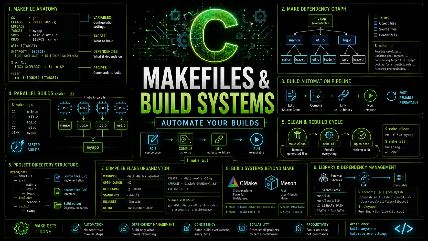C Makefiles build systems automation CMake Meson guide