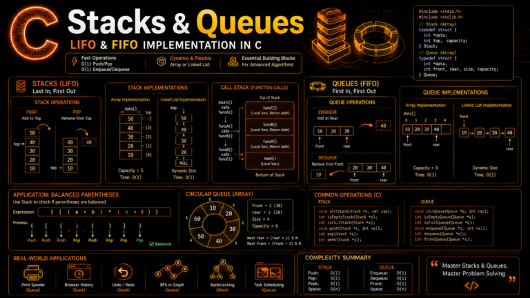 C stacks and queues LIFO FIFO data structure implementation guide