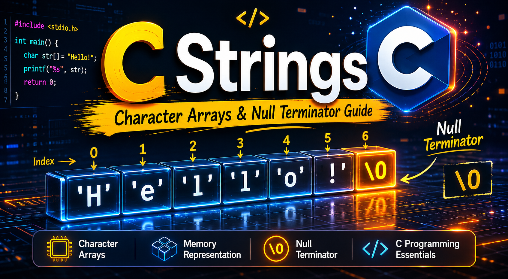 C Strings character arrays and null terminator guide for beginners