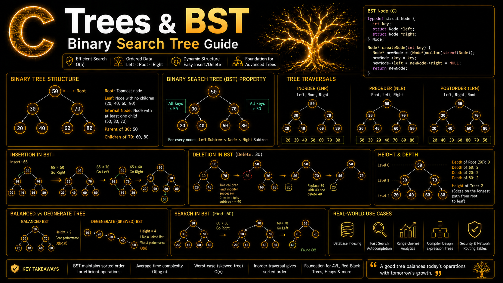 C binary search tree BST traversal insertion deletion guide