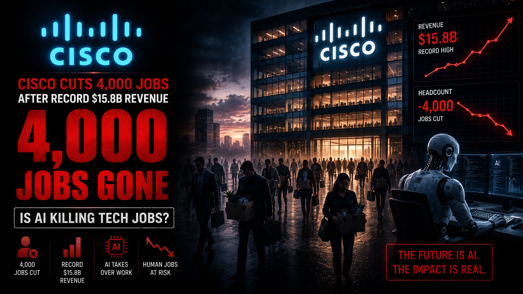 Cisco cuts 4000 jobs after record $15.8B revenue AI killing tech jobs 2026