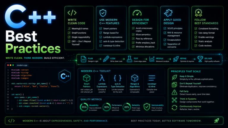 Modern C++ best practices and coding standards guide