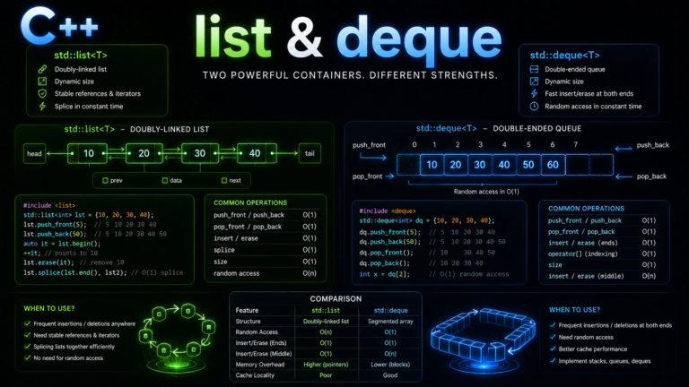C++ list and deque doubly-linked lists double-ended queues guide