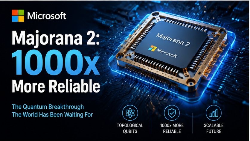 Microsoft Majorana 2 quantum chip 1000x more reliable breakthrough 2026
